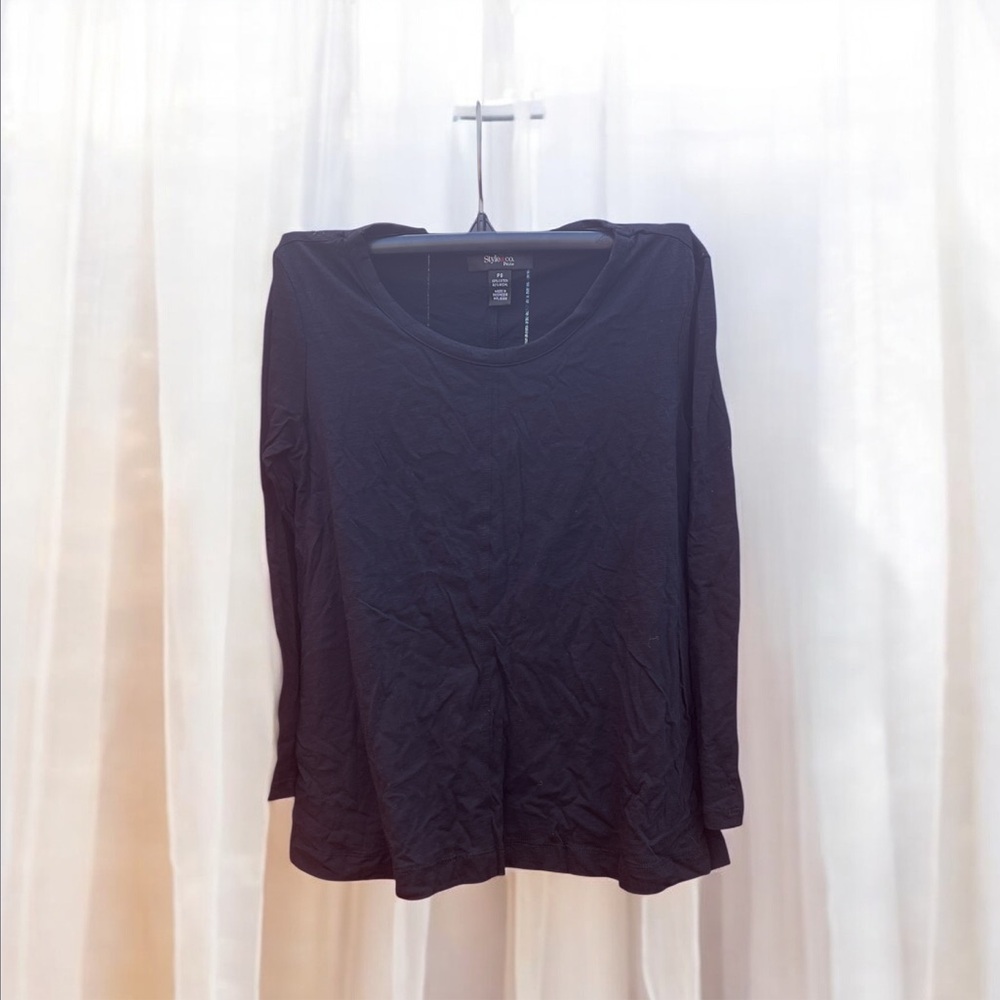 Style & Co Black Long Sleeve Petite Shirt Top NWT Retro Vintage Deadstock